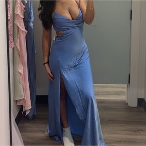 Showpo Blue Plunge Neck Gown